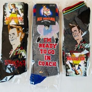 New Novelty Crew/Ankle Socks Ace Ventura Men's Size 7-12 Fun Funny Lot of 4